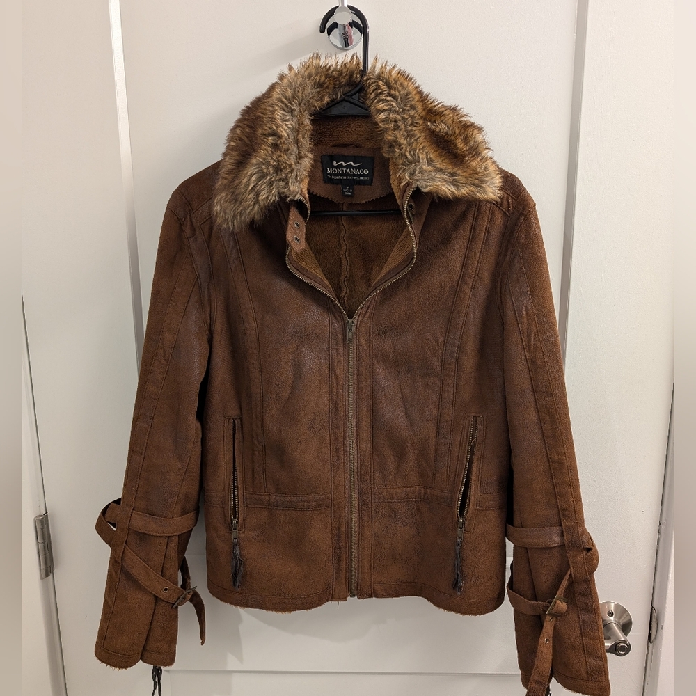 Montanaco Brown Coat with Faux-Fur Collar